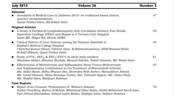 Bangladesh Journal of Medicine Volume-26, Noumber-2, 2015