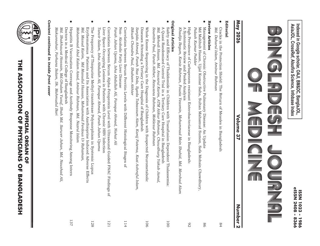 Bangladesh Journal of Medicine- Volume-37, Number-2, May 2026 Bangladesh Journal of Medicine- Volume-37, Number-2, May 2026