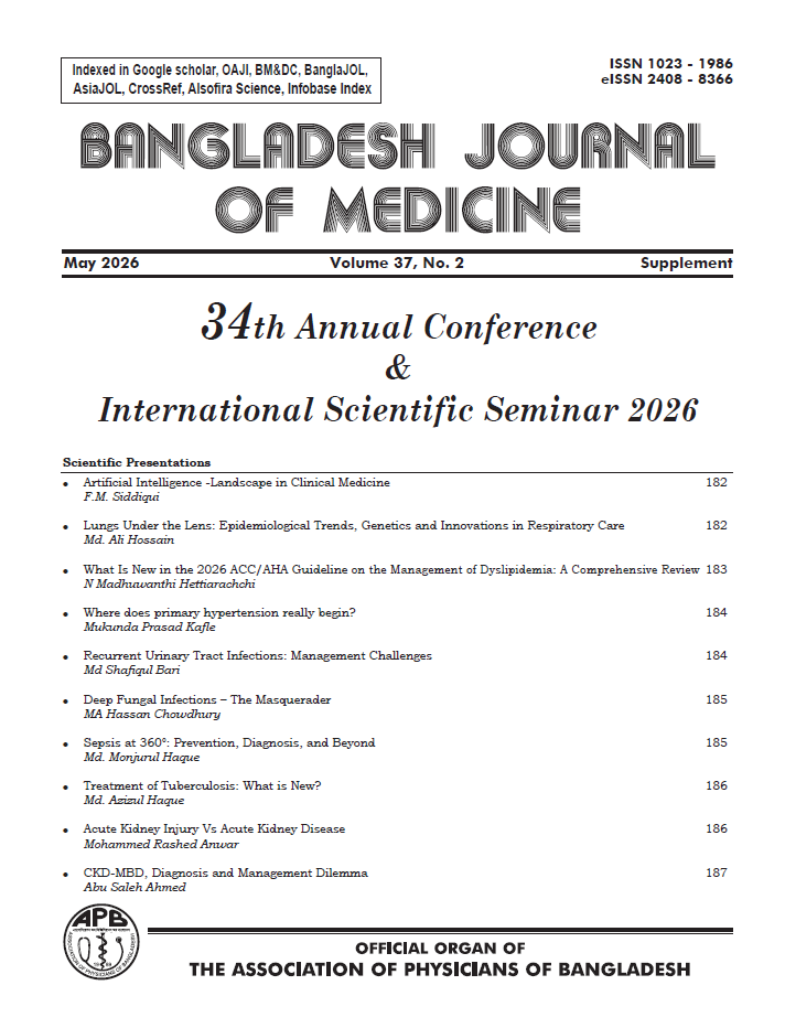 Bangladesh Journal of Medicine Volume-37, Number-2 Supplement -APBCON, May 2026 Bangladesh Journal of Medicine Volume-37, Number-2 Supplement -APBCON, May 2026