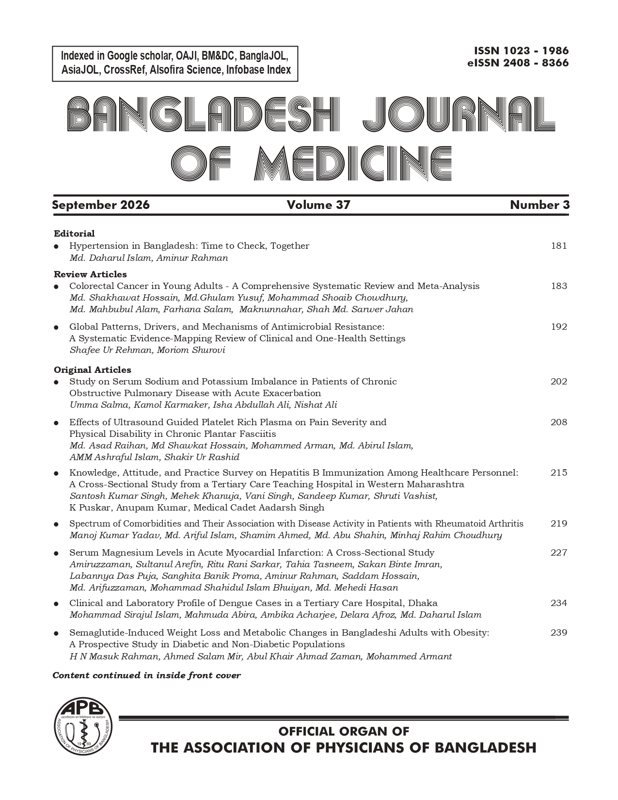 Bangladesh Journal of Medicine Volume-37, Number-3, September 2026
